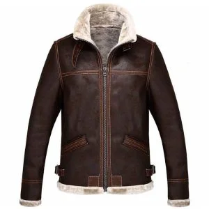 Leon Kennedy Resident Evil 4 Shearling Winter Bomber Brown Jacket Front